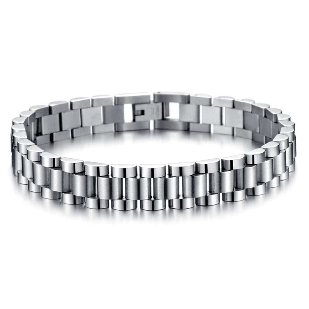 Watch Style Glossy Silver 316L Stainless Steel Bracelet For Men Bulk
