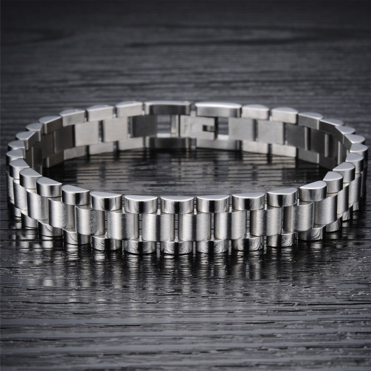 Watch Style Glossy Silver 316L Stainless Steel Bracelet For Men Bulk Main image