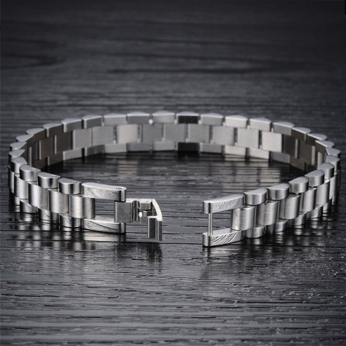 Watch Style Glossy Silver 316L Stainless Steel Bracelet For Men Bulk