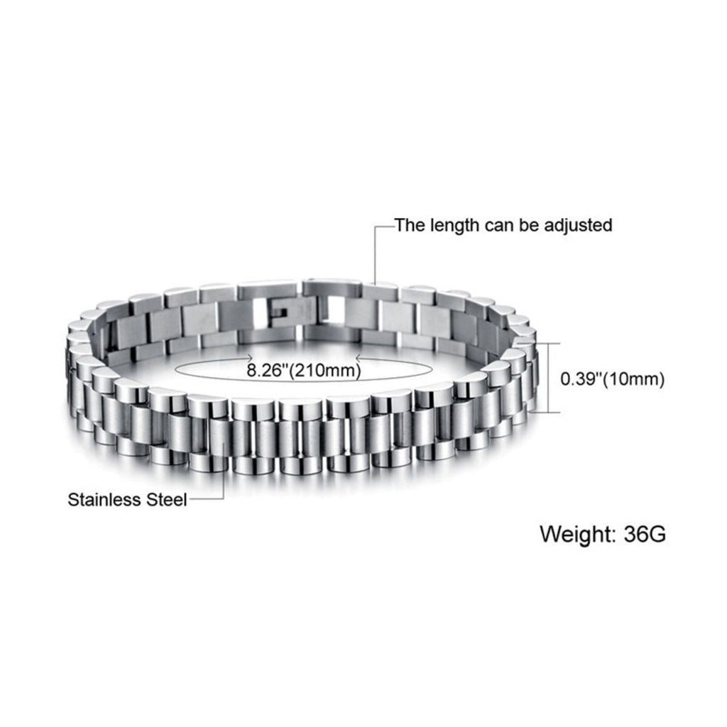 Watch Style Glossy Silver 316L Stainless Steel Bracelet For Men Bulk