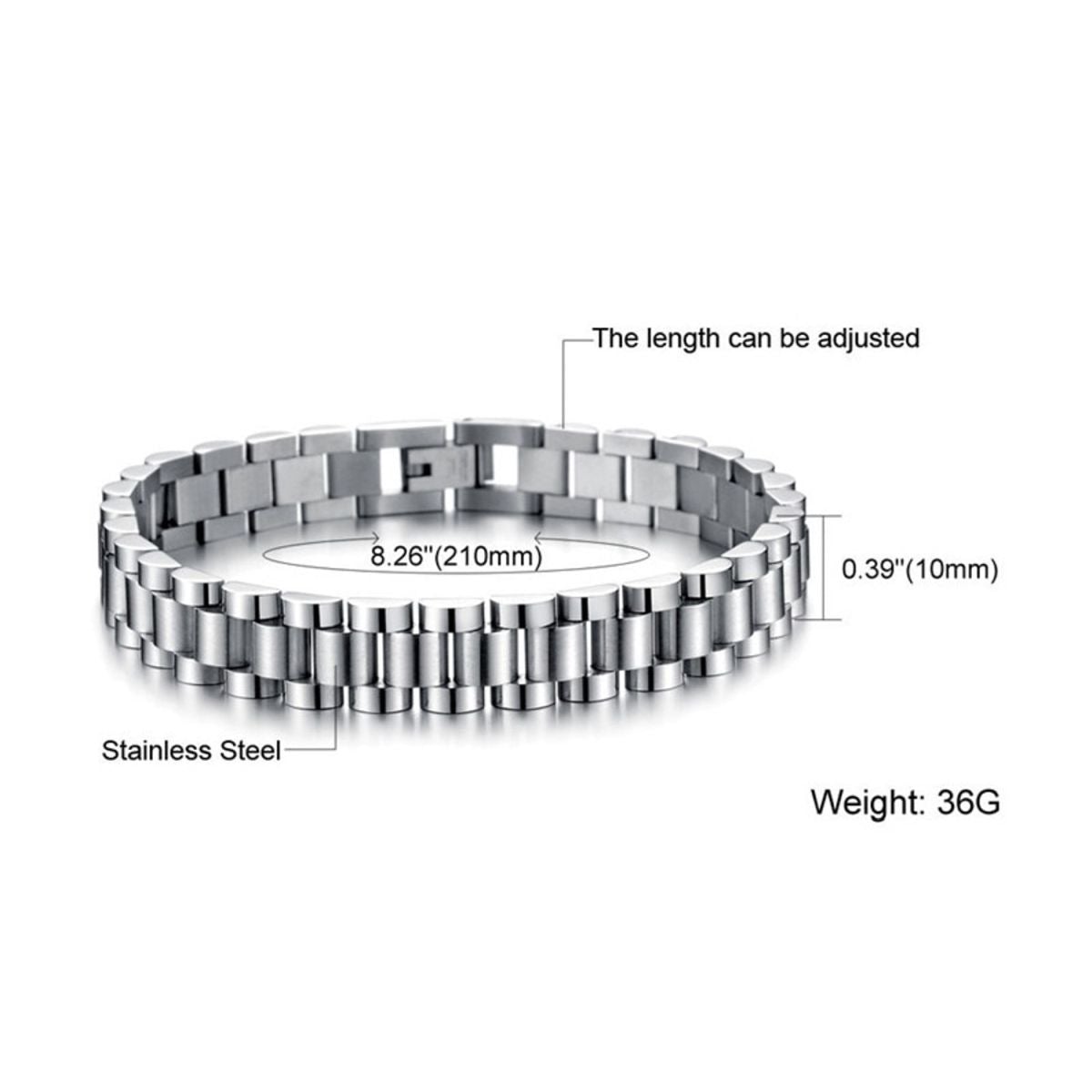 Watch Style Glossy Silver 316L Stainless Steel Bracelet For Men Bulk