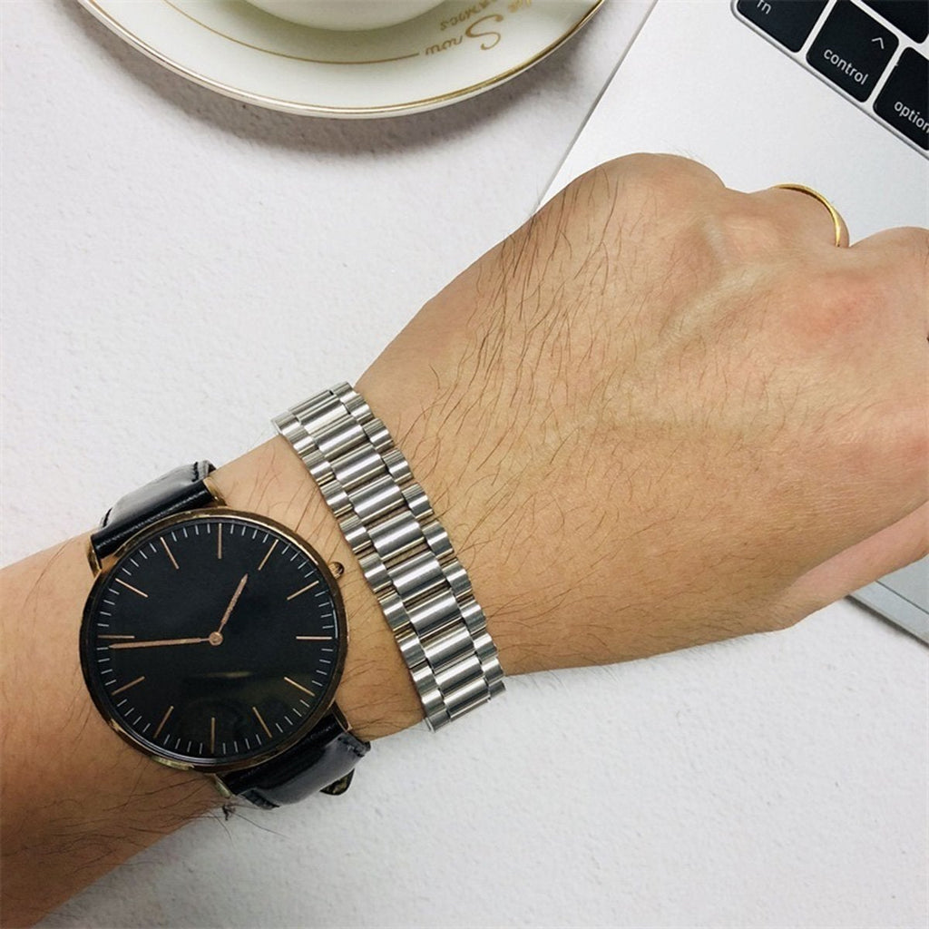 Watch Style Glossy Silver 316L Stainless Steel Bracelet For Men Bulk