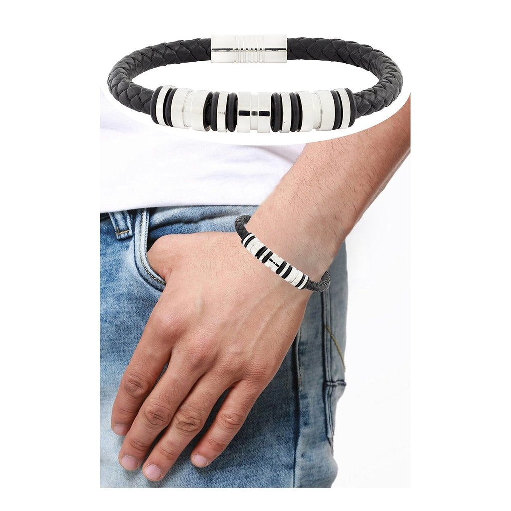 High Quality Braided Leather Stainless Steel Wrist Band Bracelet Bulk