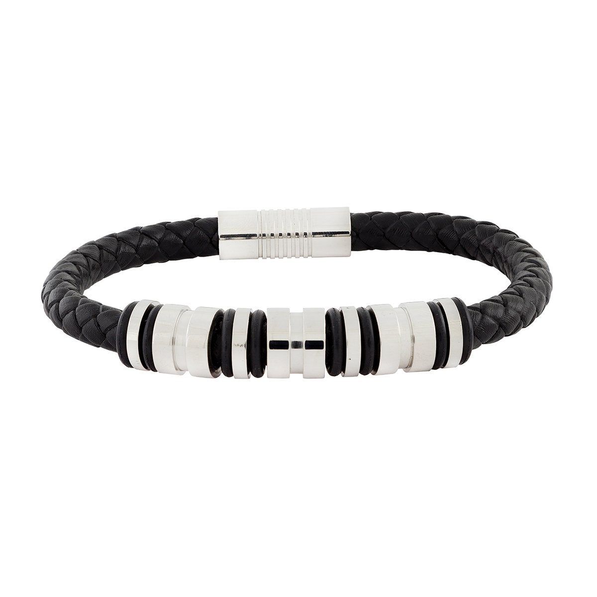 High Quality Braided Leather Stainless Steel Wrist Band Bracelet Bulk