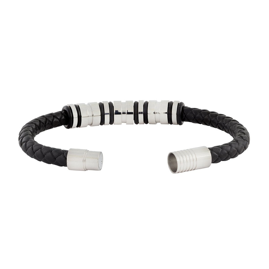 High Quality Braided Leather Stainless Steel Wrist Band Bracelet Bulk
