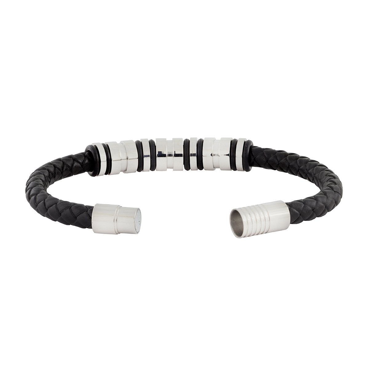 High Quality Braided Leather Stainless Steel Wrist Band Bracelet Bulk