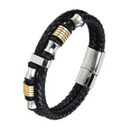 Braided Leather 316L Stainless Steel Wrist Band Bracelet Men Bulk