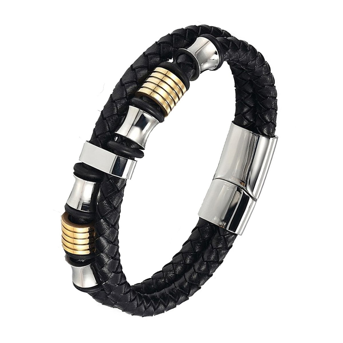 Braided Leather 316L Stainless Steel Wrist Band Bracelet Men Bulk