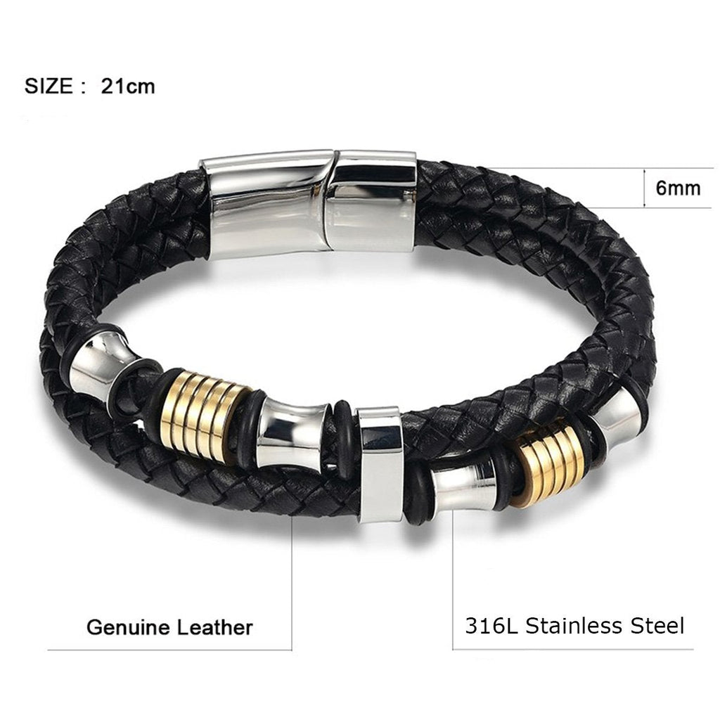 Braided Leather 316L Stainless Steel Wrist Band Bracelet Men Bulk