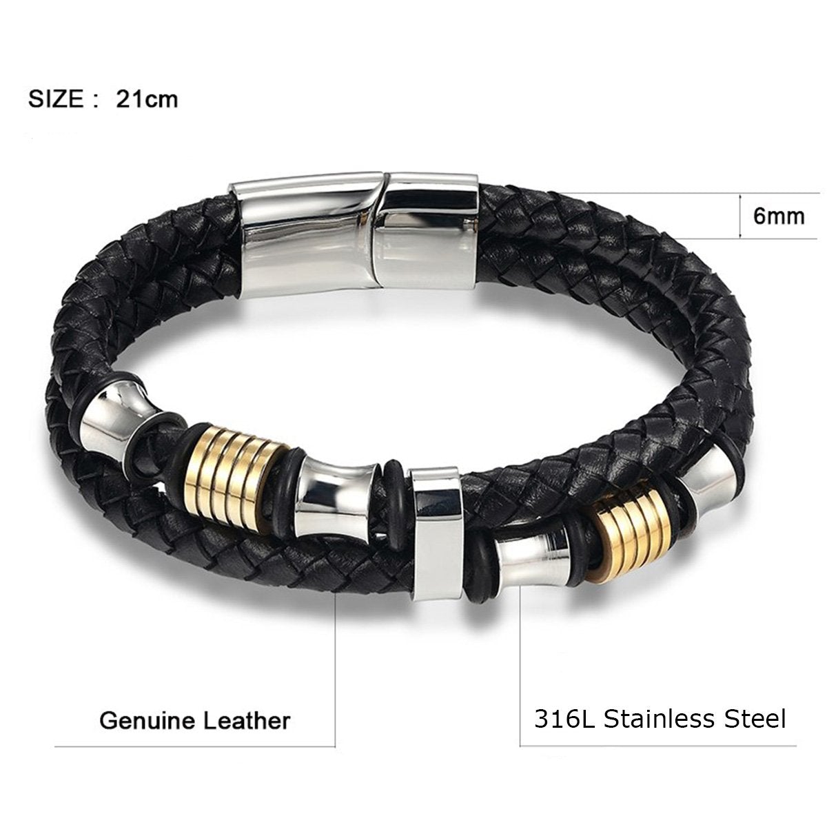 Braided Leather 316L Stainless Steel Wrist Band Bracelet Men Bulk