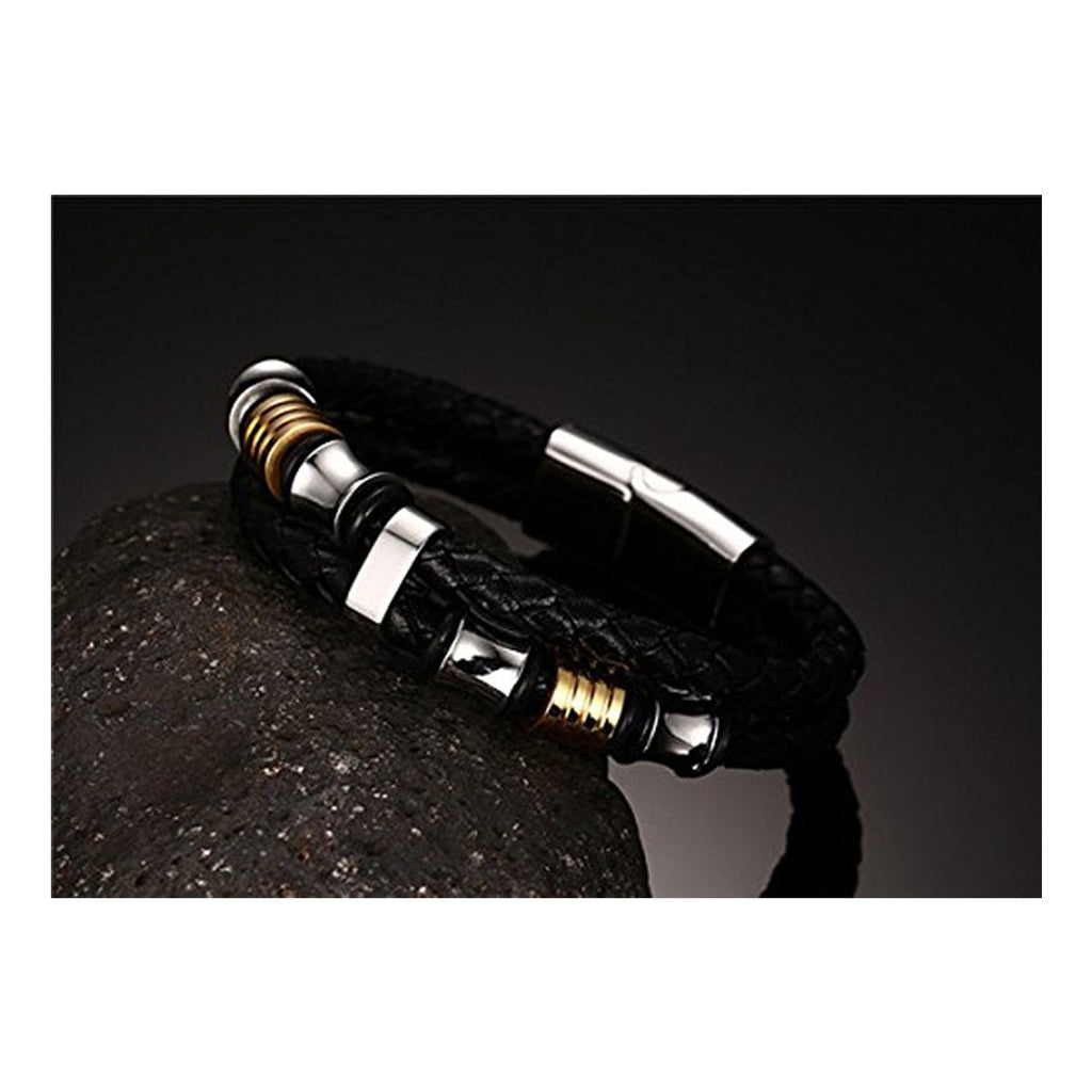Braided Leather 316L Stainless Steel Wrist Band Bracelet Men Bulk