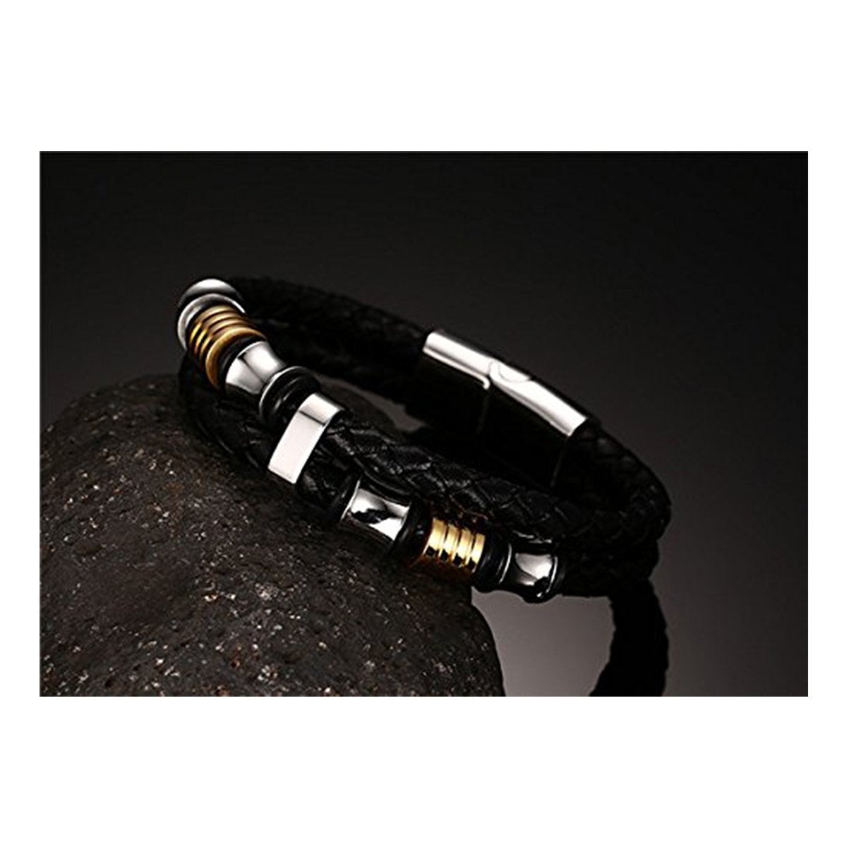 Braided Leather 316L Stainless Steel Wrist Band Bracelet Men Bulk