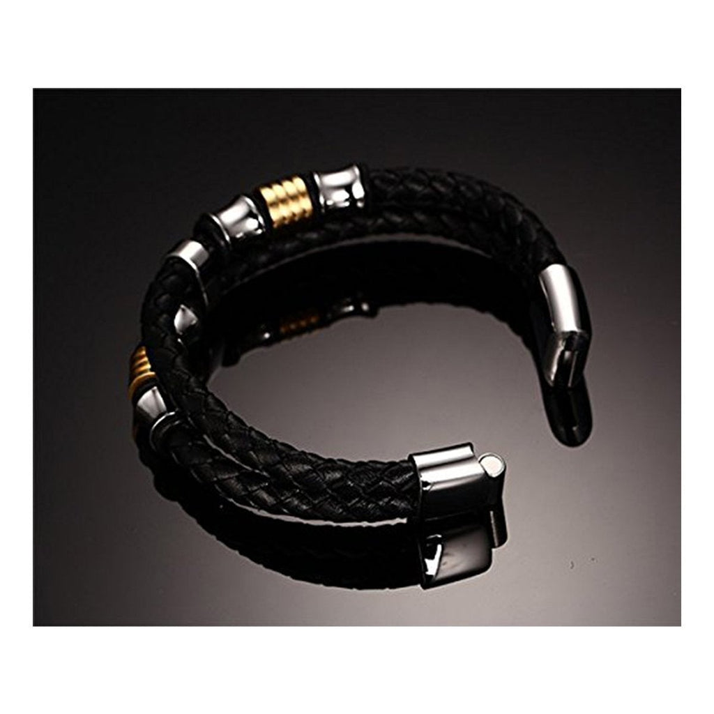 Braided Leather 316L Stainless Steel Wrist Band Bracelet Men Bulk