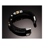 Braided Leather 316L Stainless Steel Wrist Band Bracelet Men Bulk