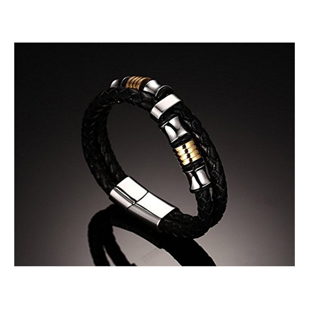 Braided Leather 316L Stainless Steel Wrist Band Bracelet Men Bulk