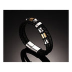 Braided Leather 316L Stainless Steel Wrist Band Bracelet Men Bulk