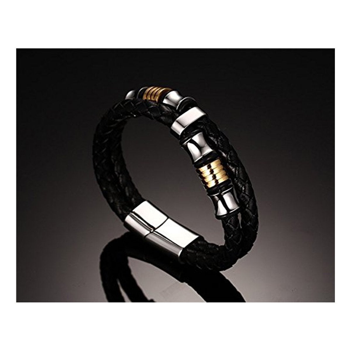 Braided Leather 316L Stainless Steel Wrist Band Bracelet Men Bulk