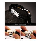 Braided Leather 316L Stainless Steel Wrist Band Bracelet Men Bulk