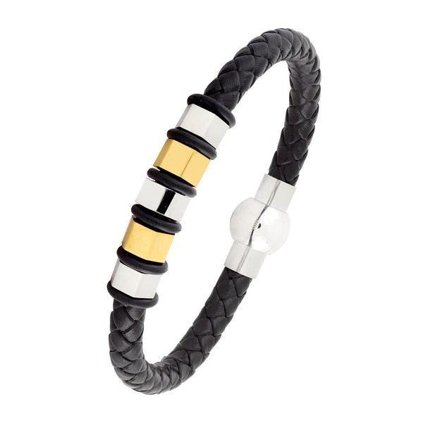 3D Braided Leather 316L Stainless Steel Wrist Band Bracelet Men Bulk Main image