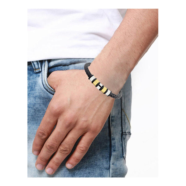 3D Braided Leather 316L Stainless Steel Wrist Band Bracelet Men Bulk Secondary image