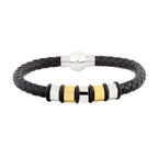 3D Braided Leather 316L Stainless Steel Wrist Band Bracelet Men Bulk