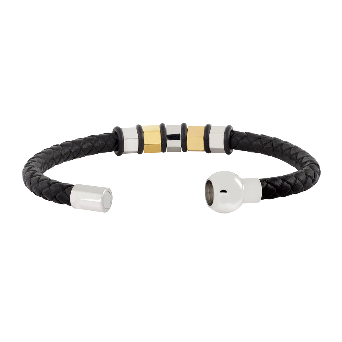 3D Braided Leather 316L Stainless Steel Wrist Band Bracelet Men Bulk