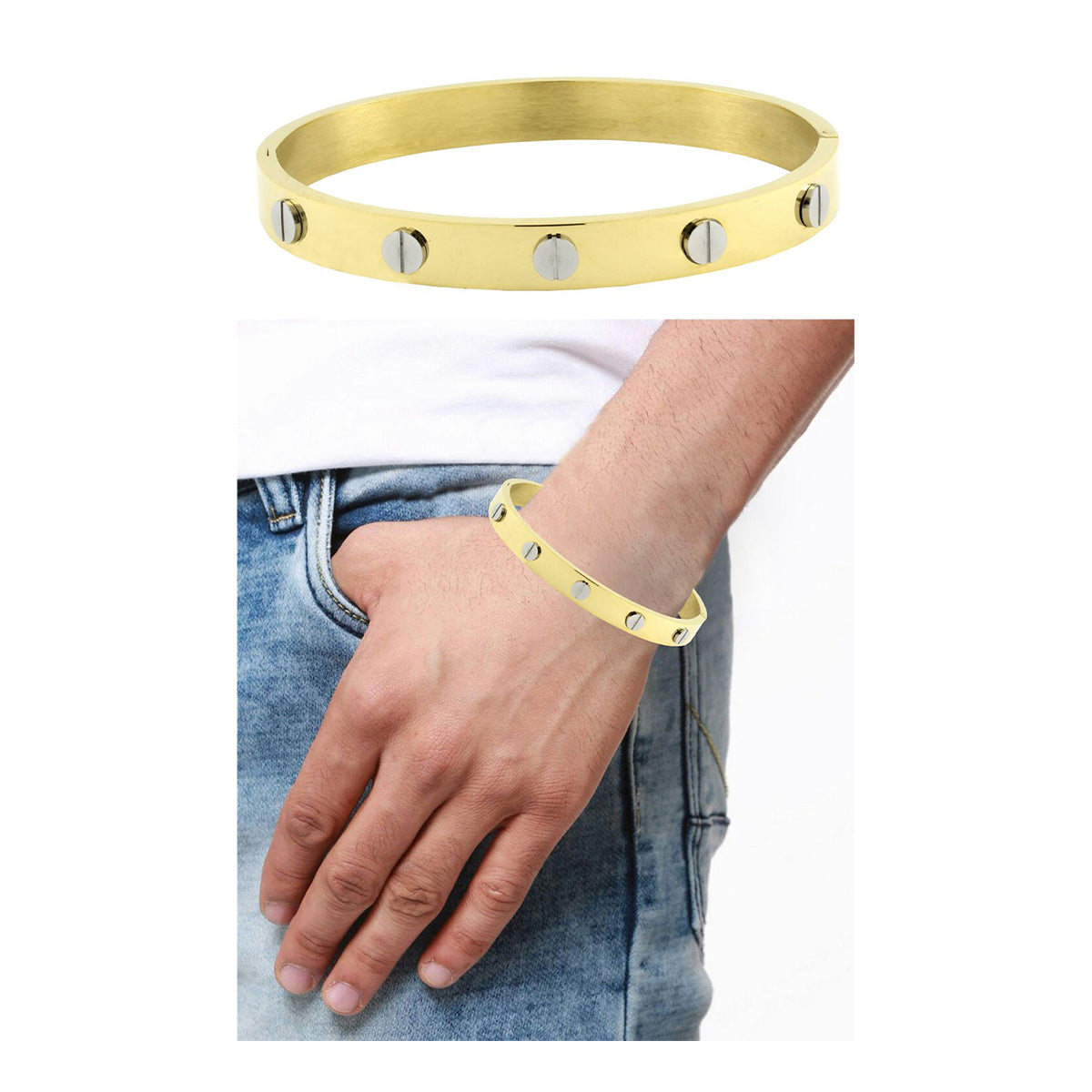 18K Gold 316L Stainless Steel Openable Kada Bangle Bracelet Men Bulk