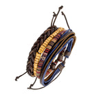 Biker Multi Strand Leather Thread Wood Beads Wrist Band Bracelet Bulk