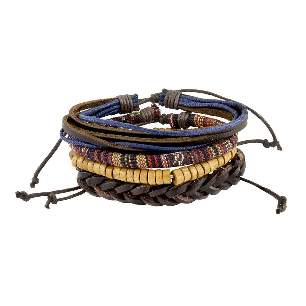 Biker Multi Strand Leather Thread Wood Beads Wrist Band Bracelet Bulk