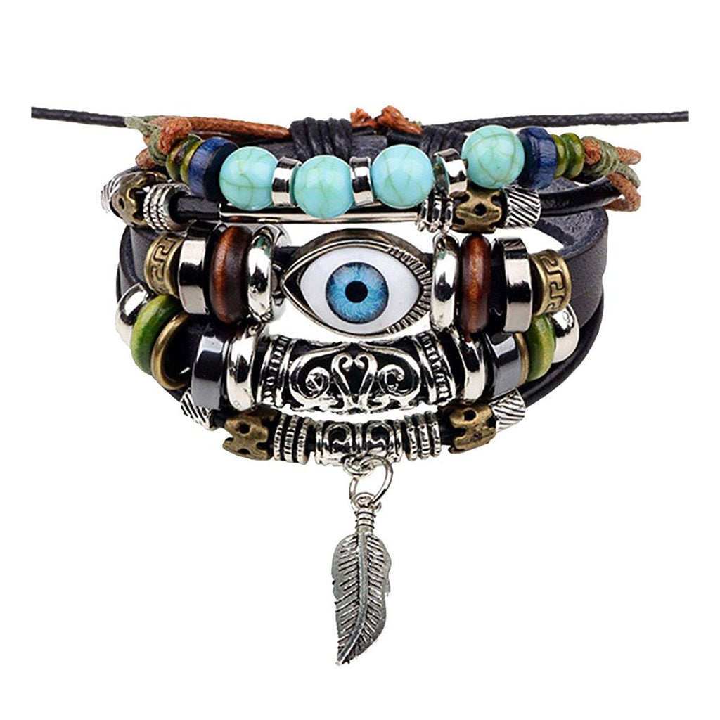 Punk Turkish Evil Eye Multi Strand Turquoise Leather Bracelet Men Bulk