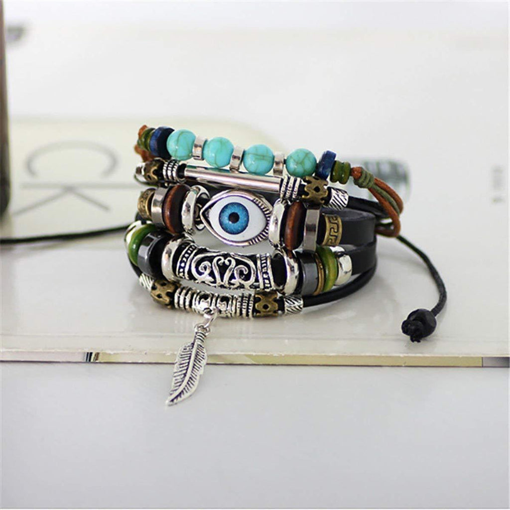 Punk Turkish Evil Eye Multi Strand Turquoise Leather Bracelet Men Bulk