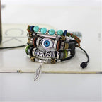 Punk Turkish Evil Eye Multi Strand Turquoise Leather Bracelet Men Bulk