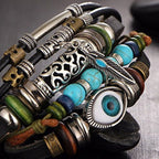 Punk Turkish Evil Eye Multi Strand Turquoise Leather Bracelet Men Bulk