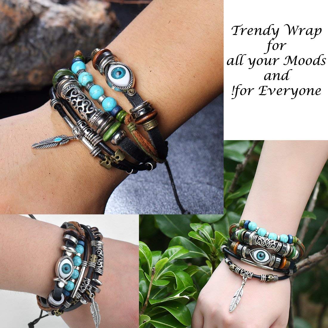 Punk Turkish Evil Eye Multi Strand Turquoise Leather Bracelet Men Bulk
