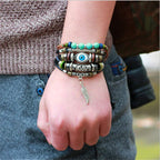 Punk Turkish Evil Eye Multi Strand Turquoise Leather Bracelet Men Bulk