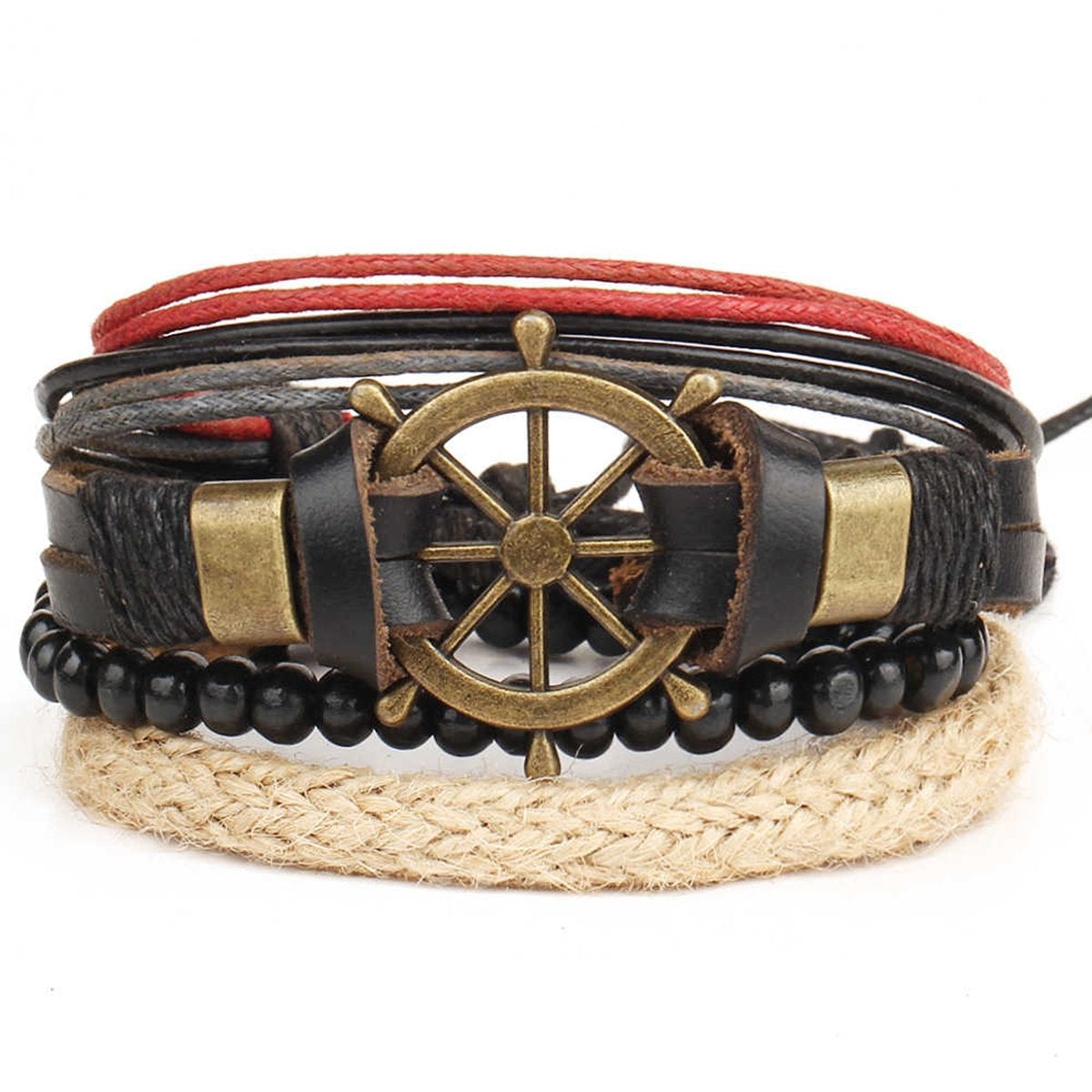 Multi Strand Leather Thread Black Beads Multi Wrist Band Bracelet Bulk Secondary image