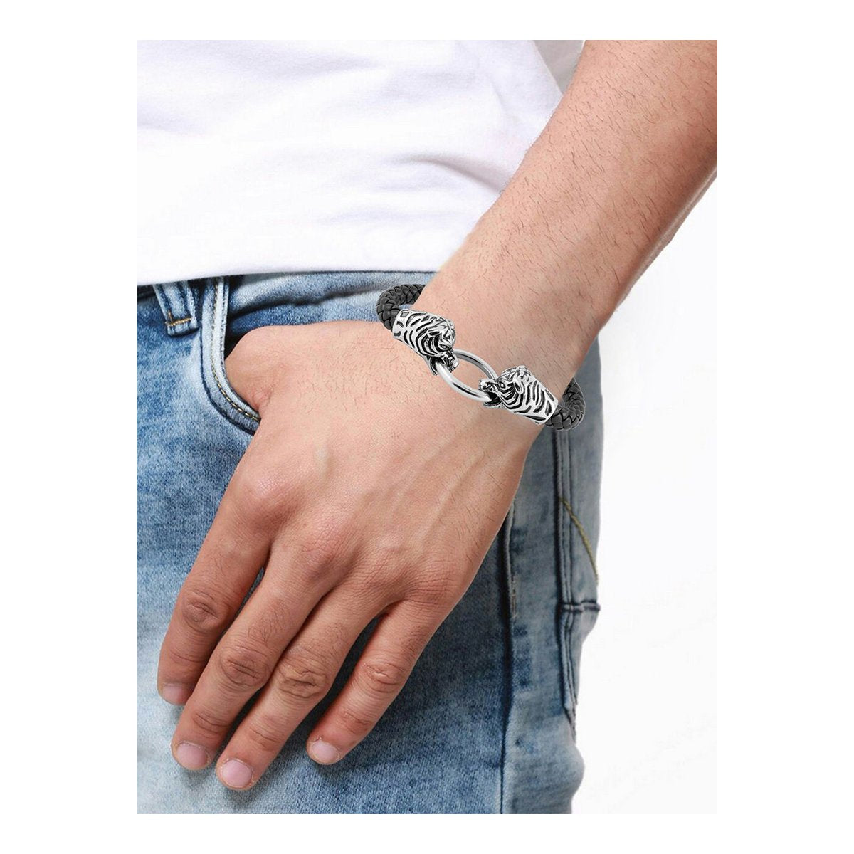 Lion Dragon Punk 316L Stainless Steel Leather Bracelet Wrist Band Bulk