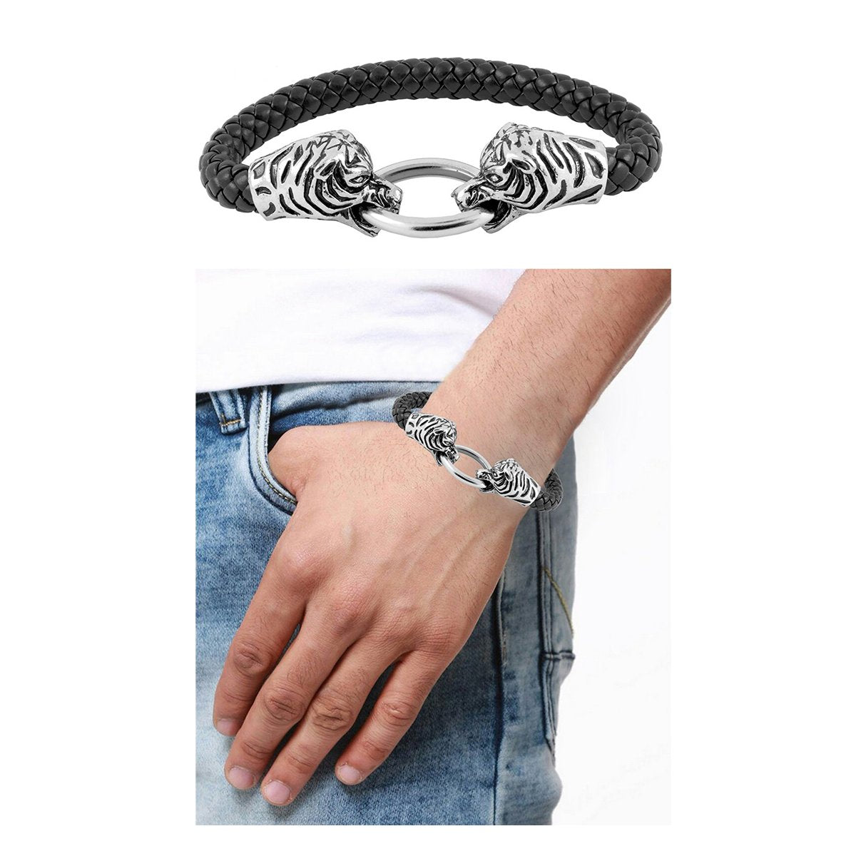 Lion Dragon Punk 316L Stainless Steel Leather Bracelet Wrist Band Bulk