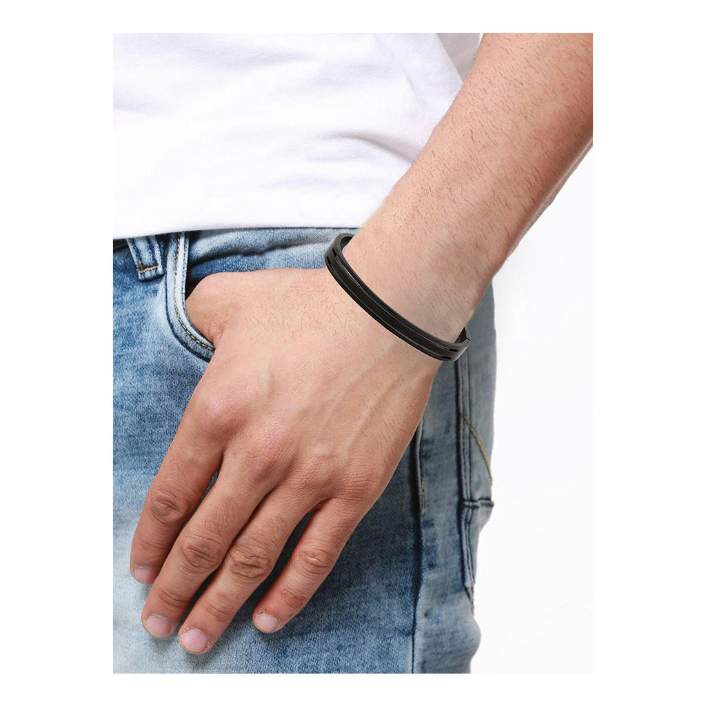 Designer Black Stainless Steel Kada Bangle Bracelet Men Bulk