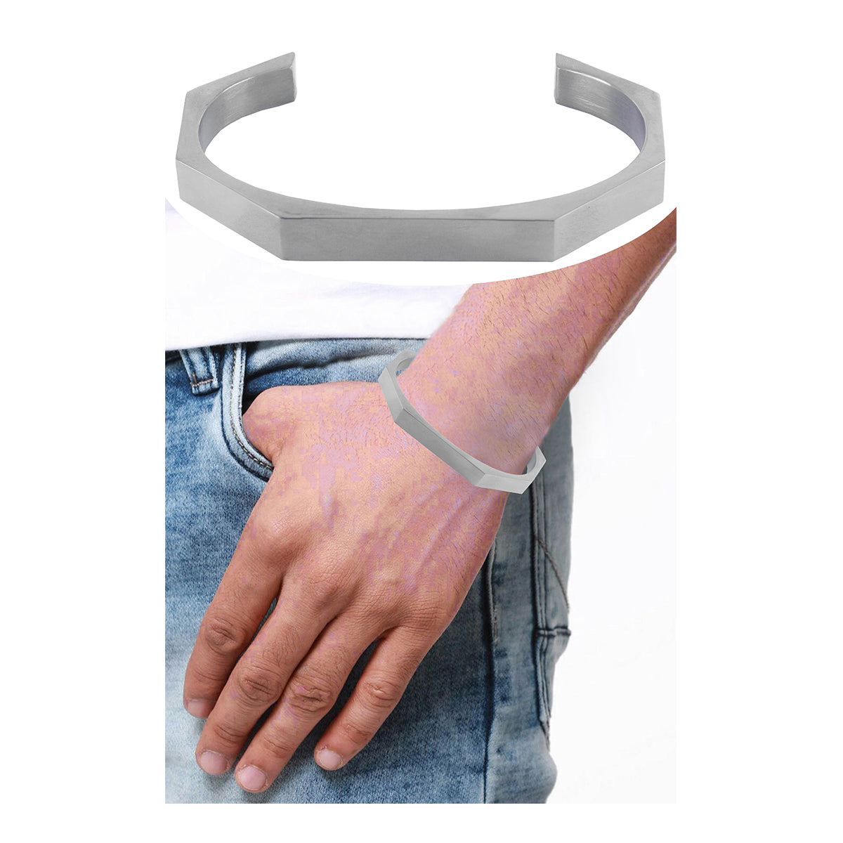 7Mm Hexagon Personalized Engrave Stainless Steel Cuff Kada Bangle Bulk