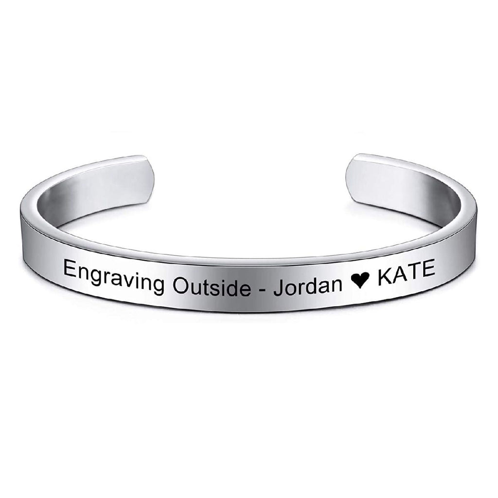 8Mm Stainless Steel Letter Engraved Silver Bangle Cuff Bulk