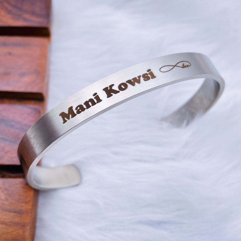 8Mm Stainless Steel Letter Engraved Silver Bangle Cuff Bulk