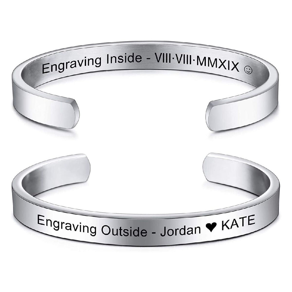 8Mm Stainless Steel Letter Engraved Silver Bangle Cuff Bulk