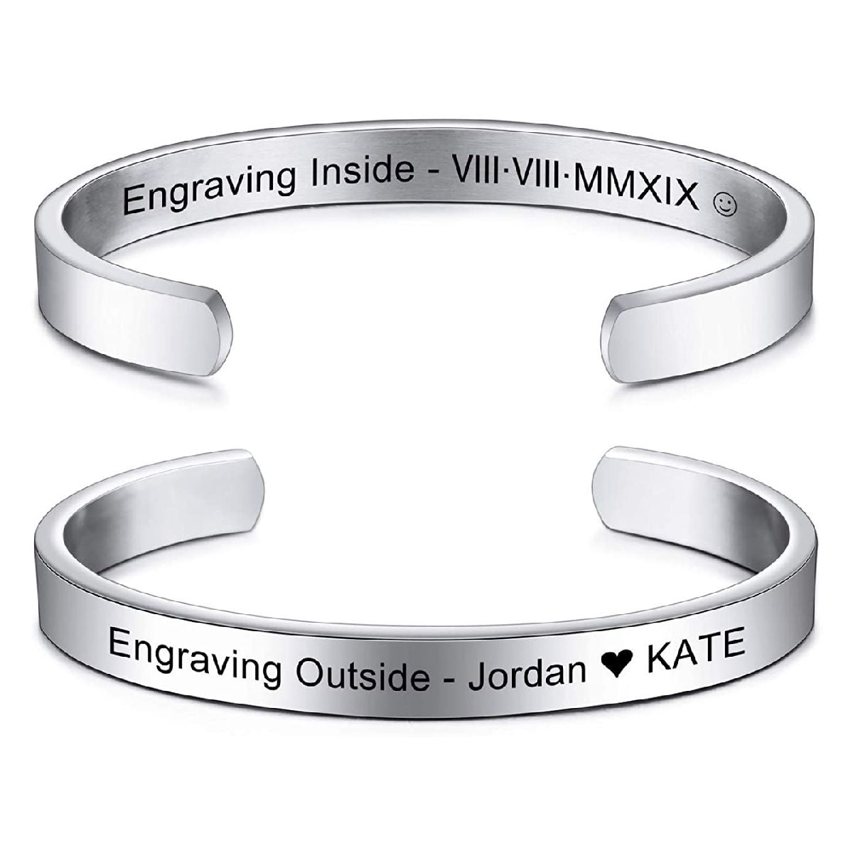 8Mm Stainless Steel Letter Engraved Silver Bangle Cuff Bulk