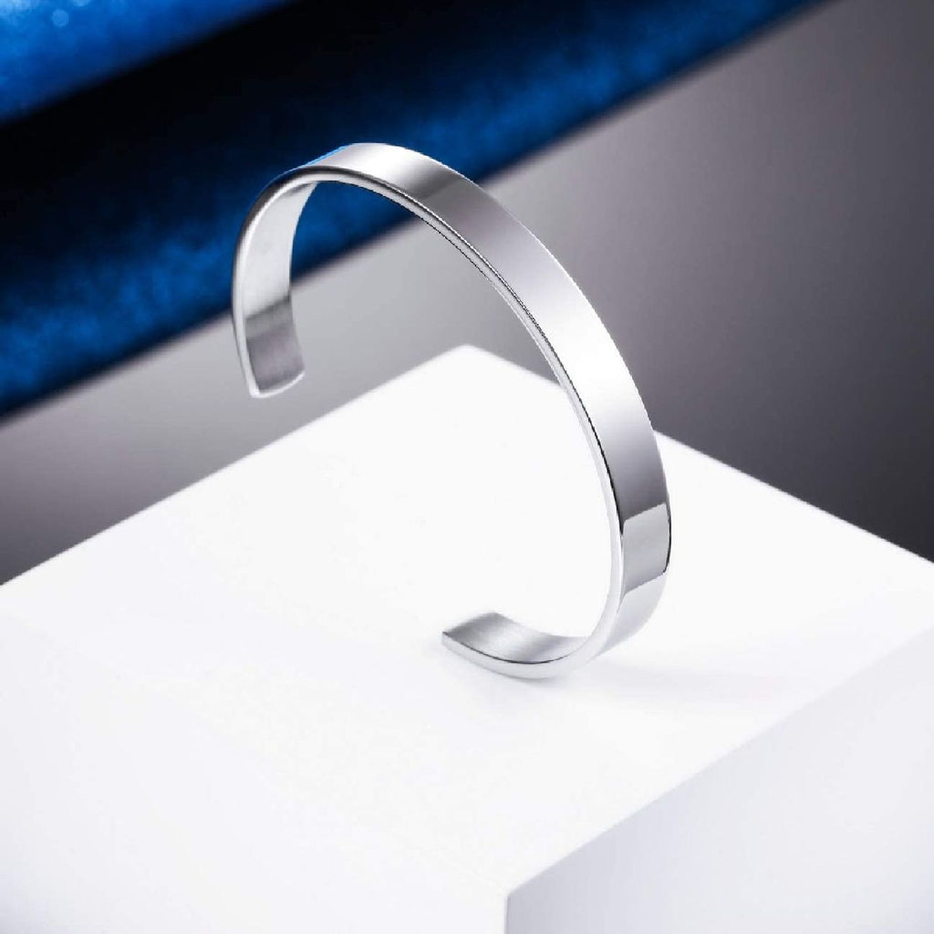 8Mm Stainless Steel Letter Engraved Silver Bangle Cuff Bulk
