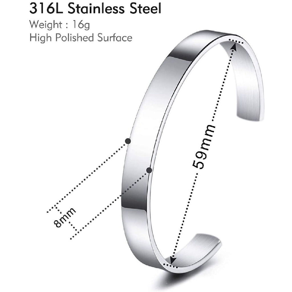 8Mm Stainless Steel Letter Engraved Silver Bangle Cuff Bulk