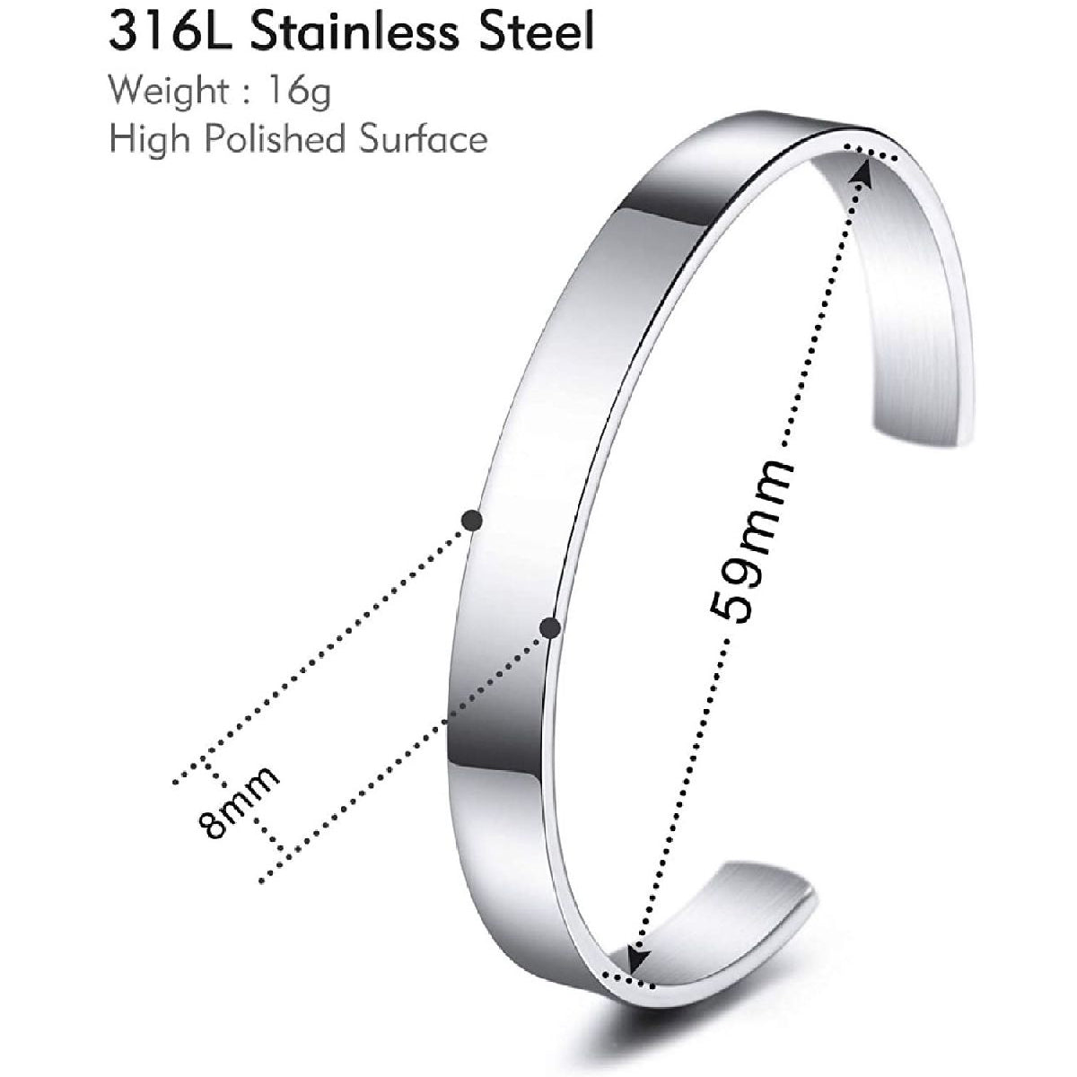 8Mm Stainless Steel Letter Engraved Silver Bangle Cuff Bulk