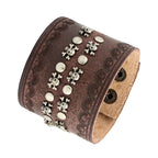 Skull Biker Punk Funky Brown Leather Wrist Band Bracelet Men Bulk