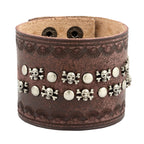 Skull Biker Punk Funky Brown Leather Wrist Band Bracelet Men Bulk