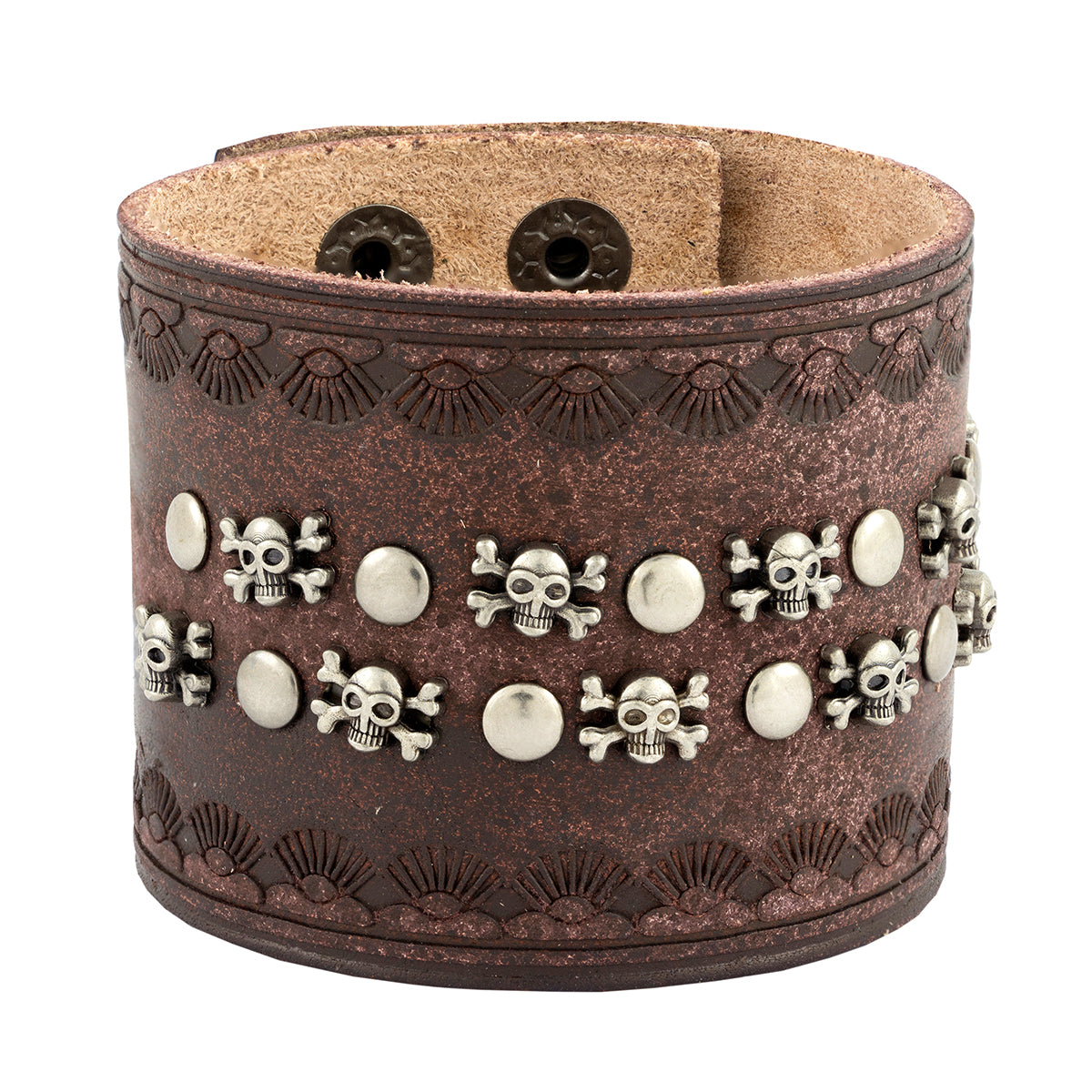 Skull Biker Punk Funky Brown Leather Wrist Band Bracelet Men Bulk